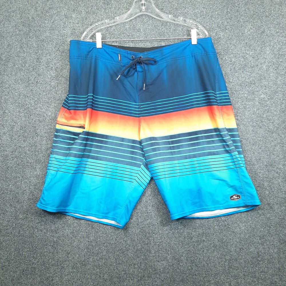 O'Neill Board Shorts Hyperfreak SP8106008 40 Blue Mens Striped Swim Trunks